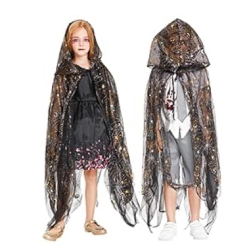 Halloween Spider Hood Cape Cloak Hoodie Party Cosplay Costume Size Kids Large